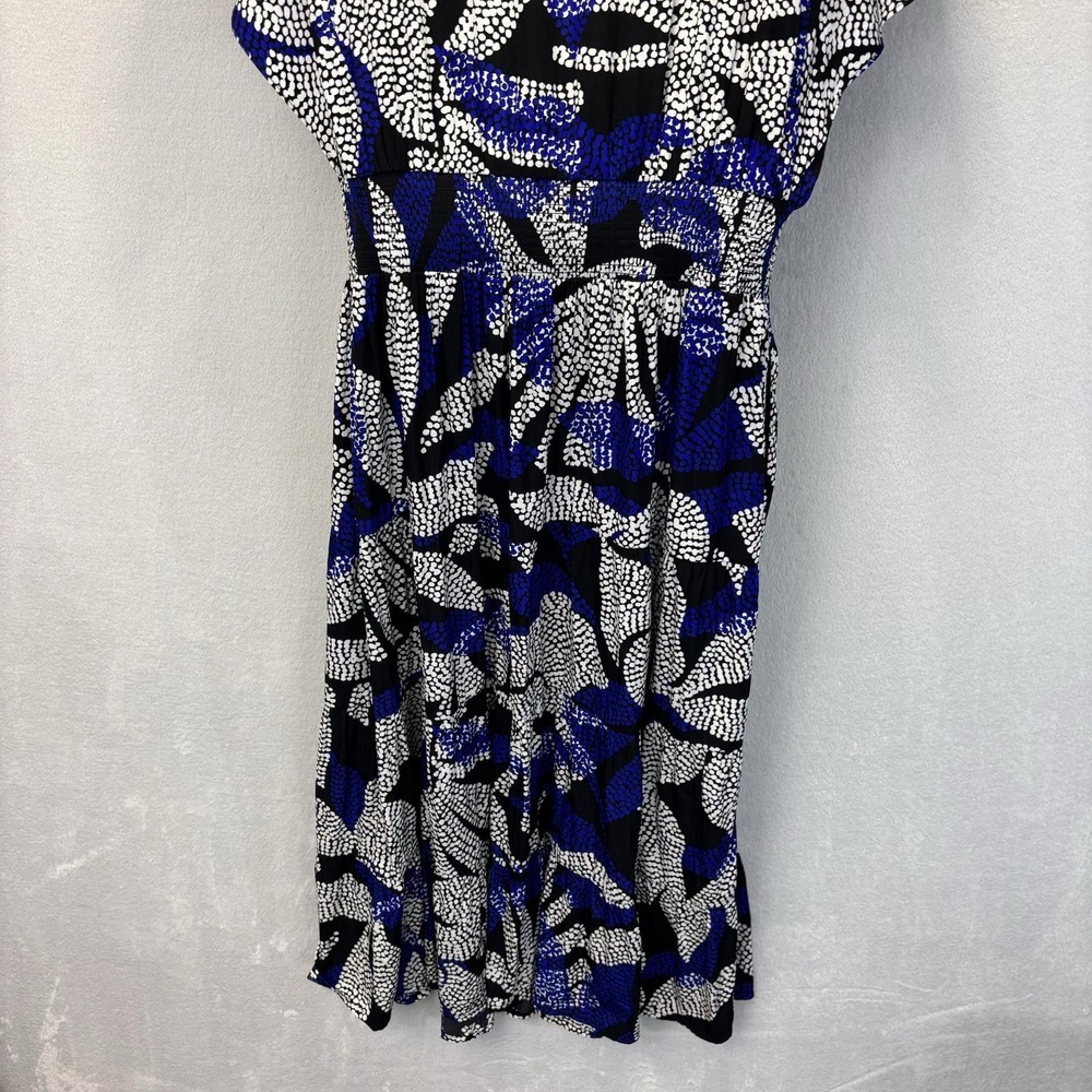 Chico's 3 Flutter Sleeve Maxi Fit Flare Dress Womens 16 Black Blue Floral Lined - Picture 10 of 15